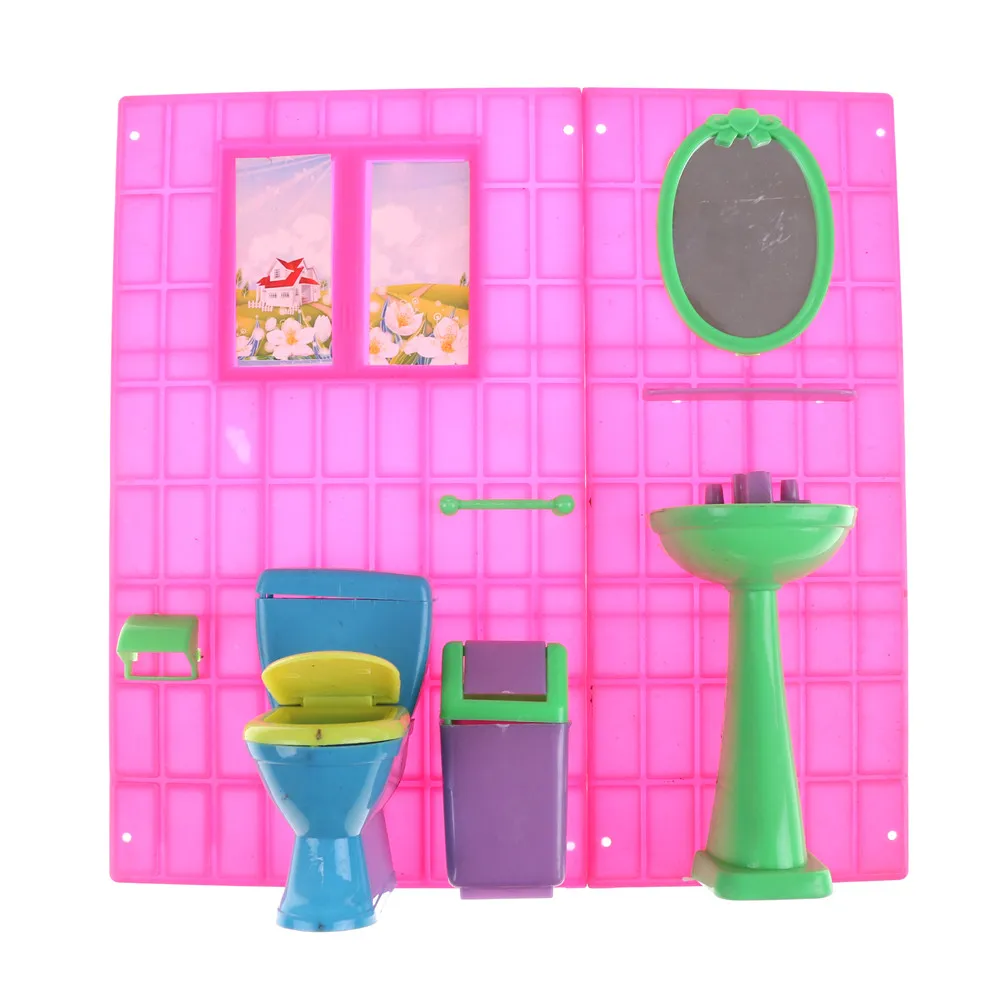 2pcs/set Doll Closestool Dustbin+Washbasin Mirror Toilet With Wall Wash