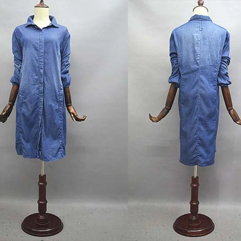 Free Shipping 2017 New Denim Long Knee length Coat For Women Plus Size