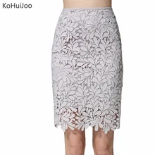 KoHuiJoo весна лето женские юбки карандаш с высокой талией размера плюс вырез Мода Bodycon кружевная юбка для женщин белый серый 4XL
