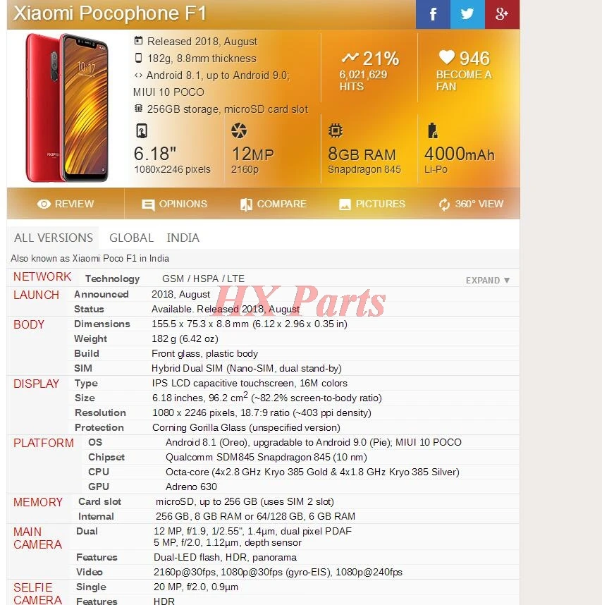 Для Xiaomi Pocophone F1 крышка батареи задняя дверь чехол пластиковая + набор боковых