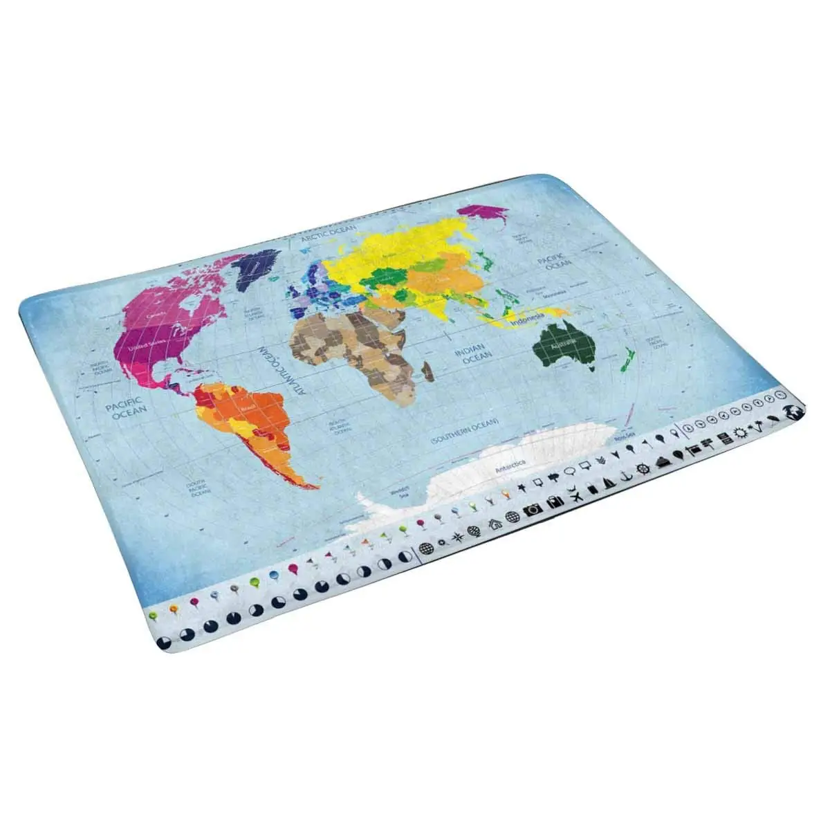Карта мира, время часы с зонами, навигация и путешествия значки крытый половик у двери резиновой подложкой 30X18 дюймов