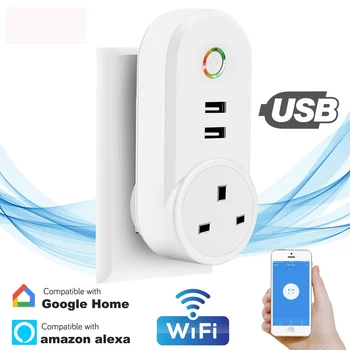 

UK Smart Plug with Dual USB Ports 10A Home Automation Wifi Socket Voice Control Work with Alexa IFTTT Google home free shipping