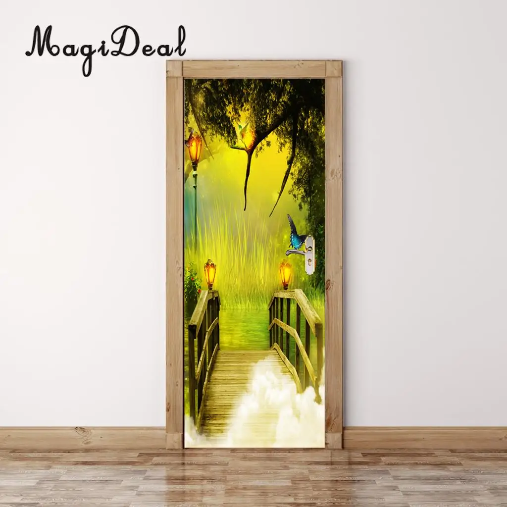 3D Door Wall Paper Murals Wall Stickers Scene for Home Art Decoration Self Adhesive Vinyl Waterproof Art Door Decals 77x200cm