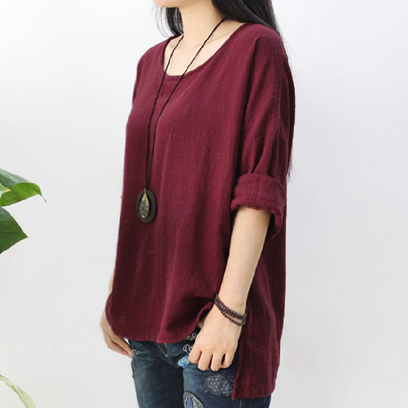 New Women Cotton Linen Long Sleeve Irregular Tops Casual Blouse Shirt Loose Solid Party Tops Kaftan Plus Size 5XL