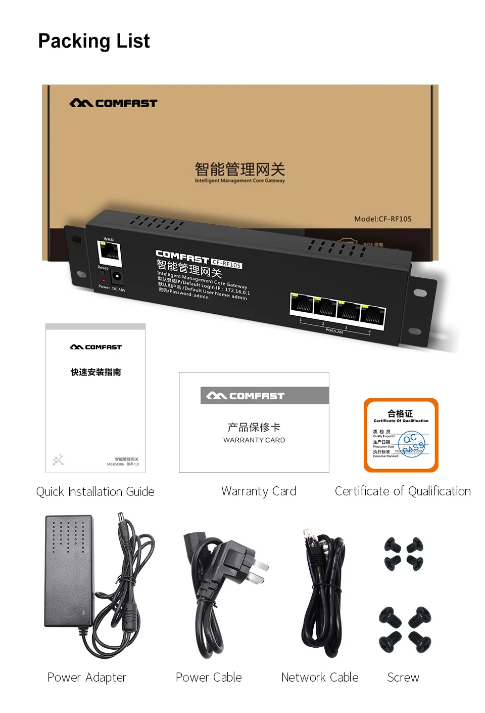 Comfast RF105 100 м интеллектуальная "начинка" Gateway AC шлюз маршрутизации QCA531 сетевой маршрутизатор с 4 порта LAN(локальной сети 10/100 Мбит/с Wi-Fi проект Nework