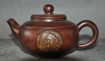 

Marked Old Chinese Yixing Zisha Pottery Carved Mao Zedong Statue Teapot Tea set