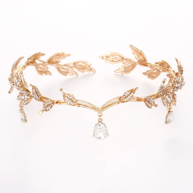 

Vintage Crystal Bridal Hair Accessory Wedding Imitation Rhinestone Waterdrop Leaf Tiara Crown Headband Frontlet Bridesmaid Hai