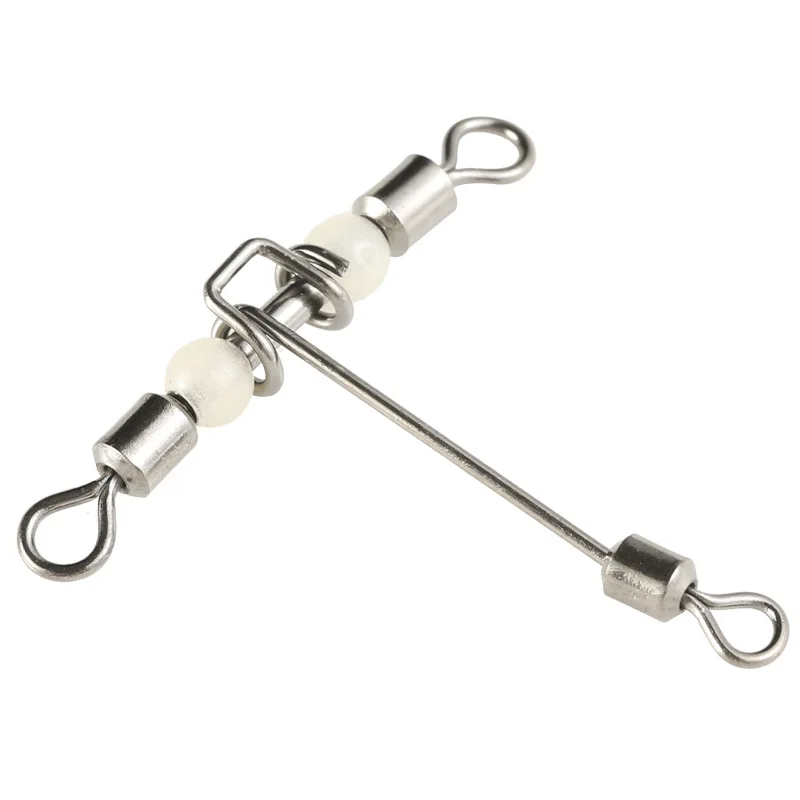

6 Sizes 10PCS/Lot Cross-Line Rolling Swivels T-Shape 3 Way Fishing Swivels Night Luminous With Pearl Beads Fishing Connector