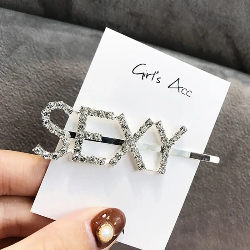 English Letter Hairpin Barrette Rhinestone Alloy Personality Word Women Girls Hair Clips Hairclip Hair Accessories For Hair
