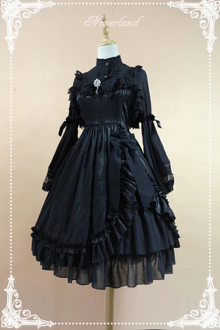 Классический белый/черный жаккард Лолита Империя платье от Soufflesong
