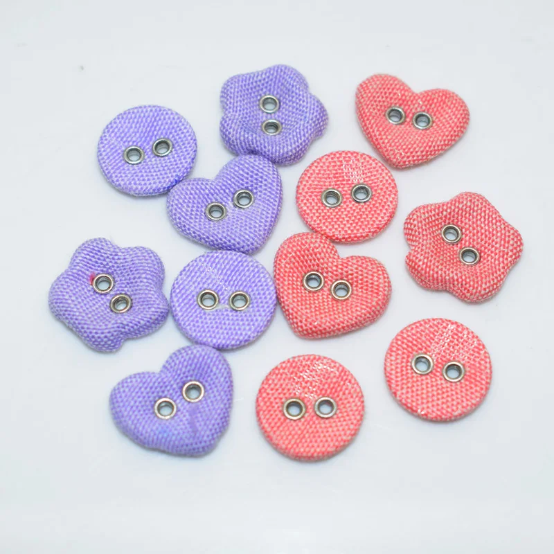 

50pcs Fabric Covered Heart Flower Round Shape Buttons Decoration Chunky Two Hole eyelets Sewing Buttons Handmade Scrapbooking