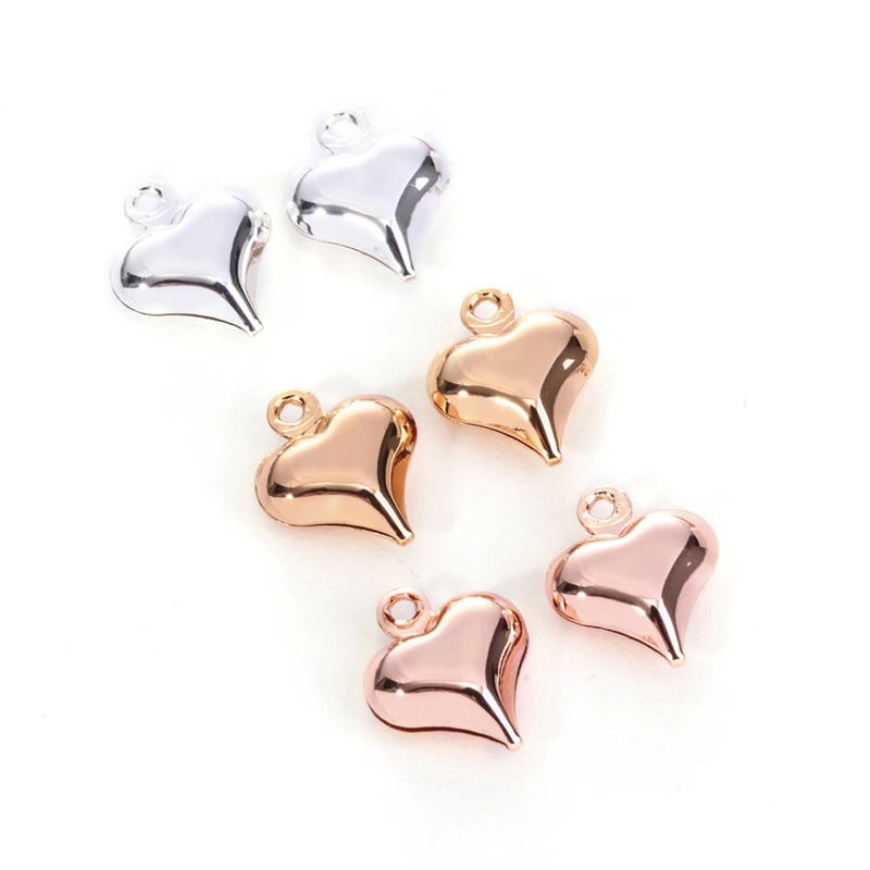3D розовое золото серебро сердце маленькие подвески медные нежные шармы; аксессуары DIY для ручной работы серьги Браслеты Ожерелье