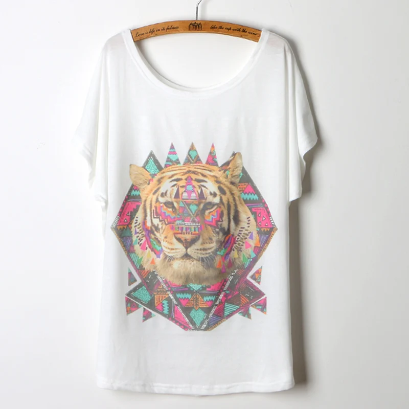 

2017 Real Time-limited Unicorn Tops Summer Female T-shirt Women Tiger Head 3d Graphic Shirts Batwing Sleeve O-neck Clothing Tee