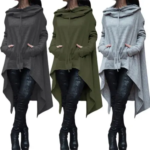 

Womens Long Sleeve Hoodie Sweatshirt Loose Irregular Cloak Pullover Tops Casual Jumper Coat