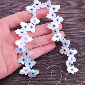 

30Pcs Good-Quality 16x12mm Natural White Shell Turkey Eye Hamsa Hand Loose Beads Mother of Pearl Bead for women jewelry