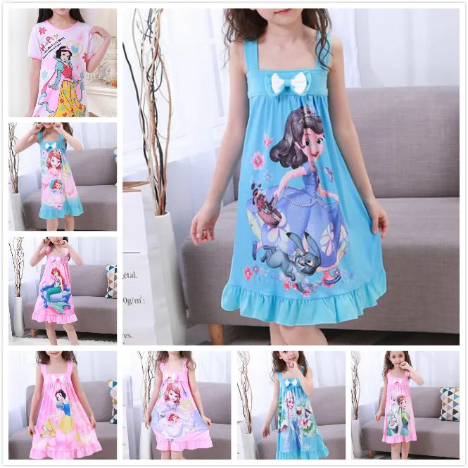 

Drop Shipping Children Pajamas Camisole nightgown summer kids nightdress tracksuit girls cartoon housewear Pink Colour DNS03