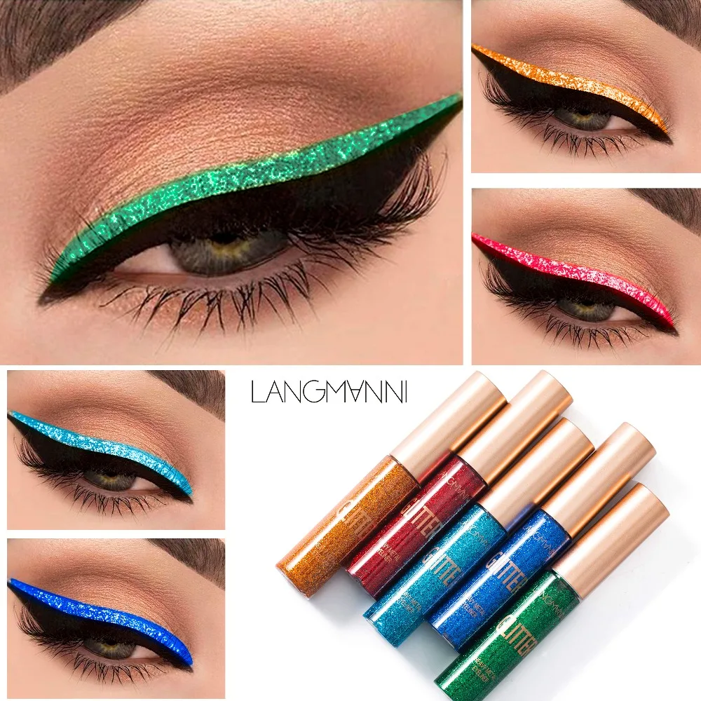 

langmanni 10 Colors Glitter Liquid Eyeliner Easy to Wear Waterproof Pigments Shimmer Party Make Up Liquid Shining eye liner