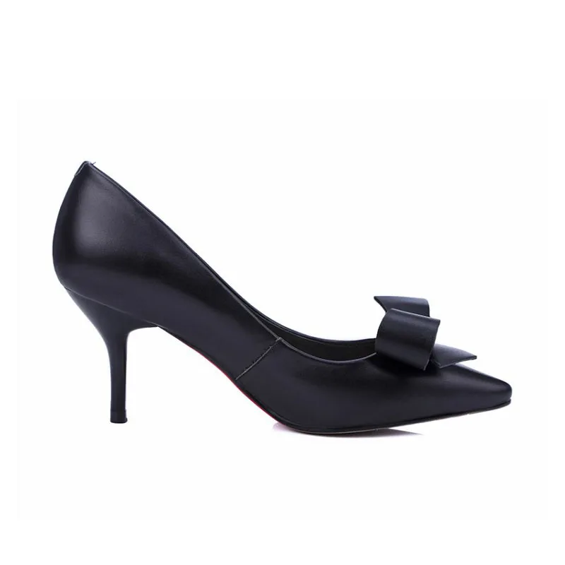 beige Cuir Bureau Haute Pompes Élégantes Véritable Mince 2019 Doux Sur Dames Nouveau En pink Glissement Chaussures Parti Travail Femmes Bowknot Les Habillées Black wXqfxfznF1