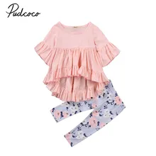 Милые комплекты летней повседневной одежды для маленьких девочек модные топы с короткими рукавами и оборками+ штаны с цветочным рисунком комплект одежды принцессы из 2 предметов для девочек