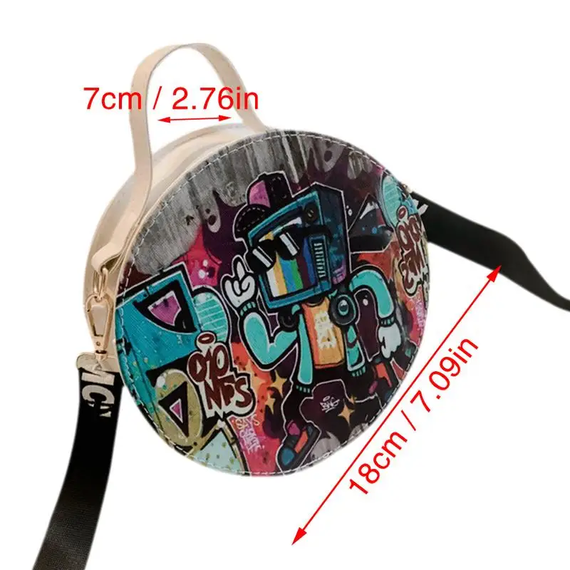 All-match Crossbody Shoulder Bag Wide Shoulder Strap Printed Small Round Graffiti Bag Fashion Women Leather Messenger Totes Bags All-match Crossbody Shoulder Bag Wide Shoulder Strap Printed Small Round Graffiti Bag Fashion Women Leather Messenger Totes Bags