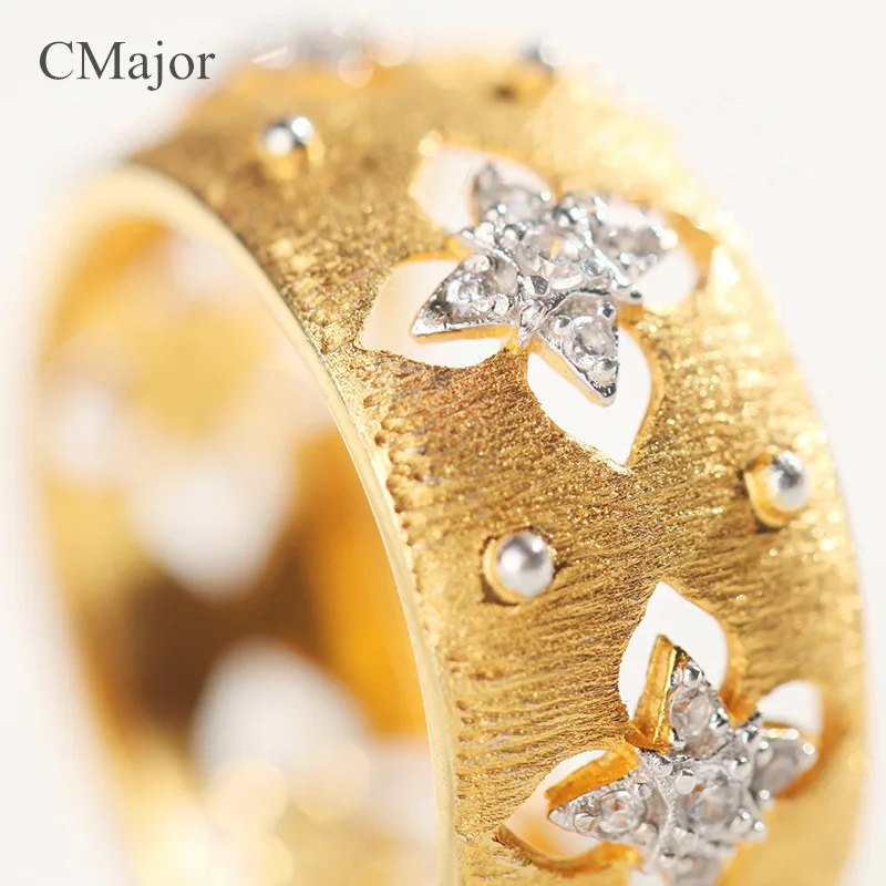 Najtaniej CMajor włoski biżuteria ze srebra próby 925 hollow cztery liść koniczyny pierścionki elegancki vintage palace złoty dzień świętego patryka pierścienie dla kobiet