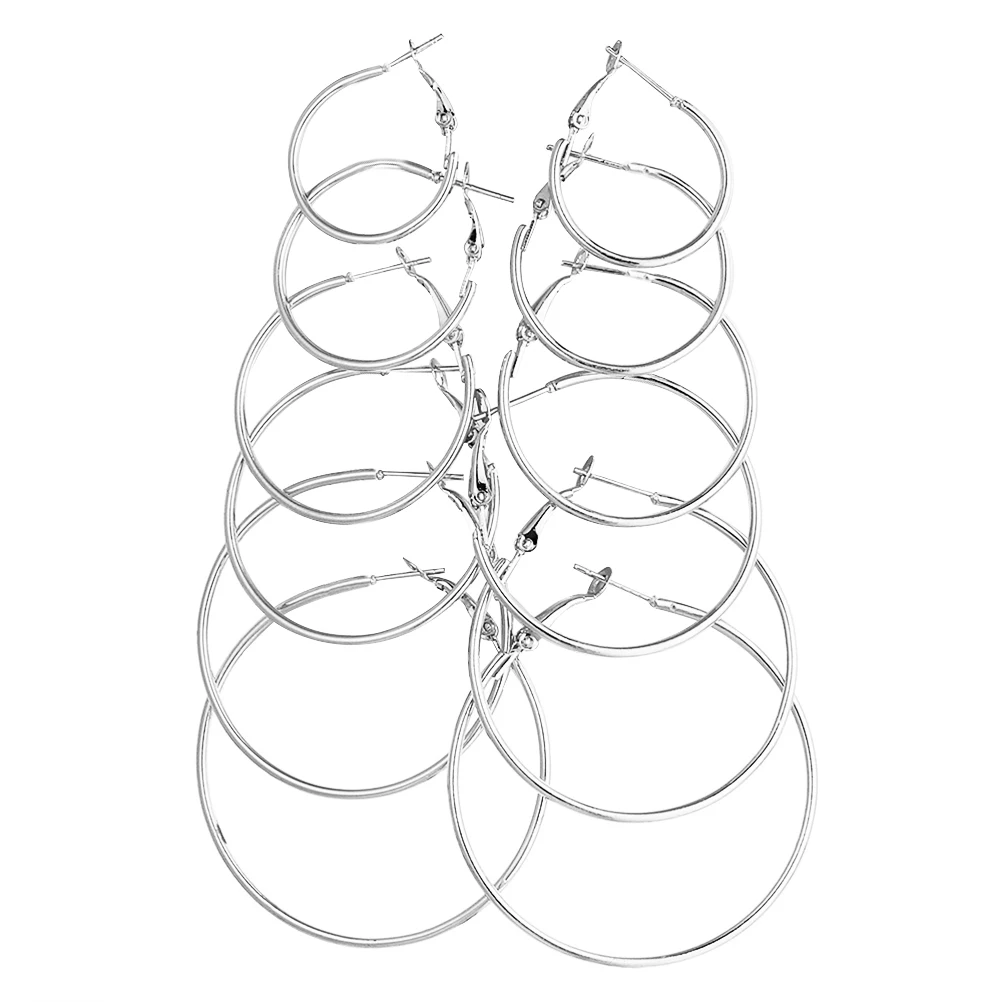 

PIXNOR Oversize Big Circle Hoop Earring Set For Women Simple Punk Style Brincos Round Earrings Party Jewelry Gift 6 pair /lot