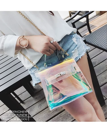 Clear Laser Handbag Set, Women's Holographic Boston Bag, Fashion