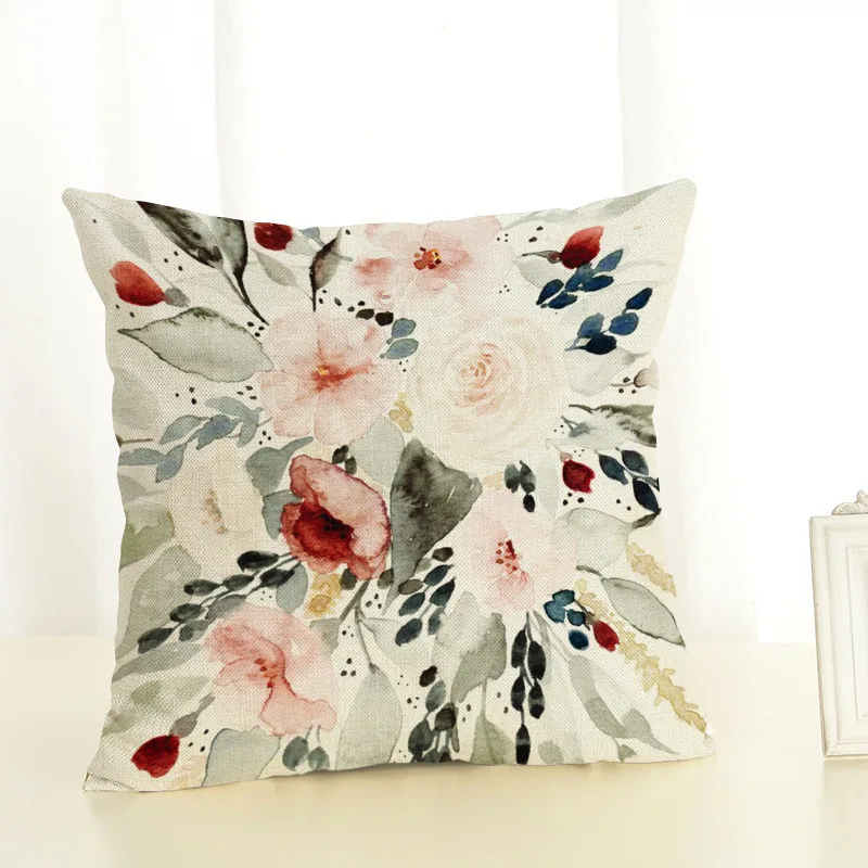 Plants Cushion Cover 45x45cm Linen Printed Flowers Throw Pillow Cover Decorative Cushions Farmhouse Decor Decoration Accessories Plants Cushion Cover 45x45cm Linen Printed Flowers Throw Pillow Cover Decorative Cushions Farmhouse Decor Decoration Accessories