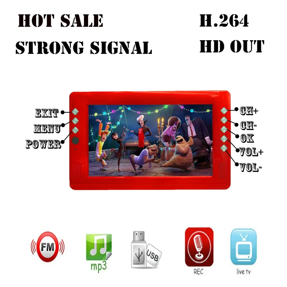 Free watch tv! ATSC strong siginal rechargeable 9 inch H.264 USB HD out multi language digital software upgrade |