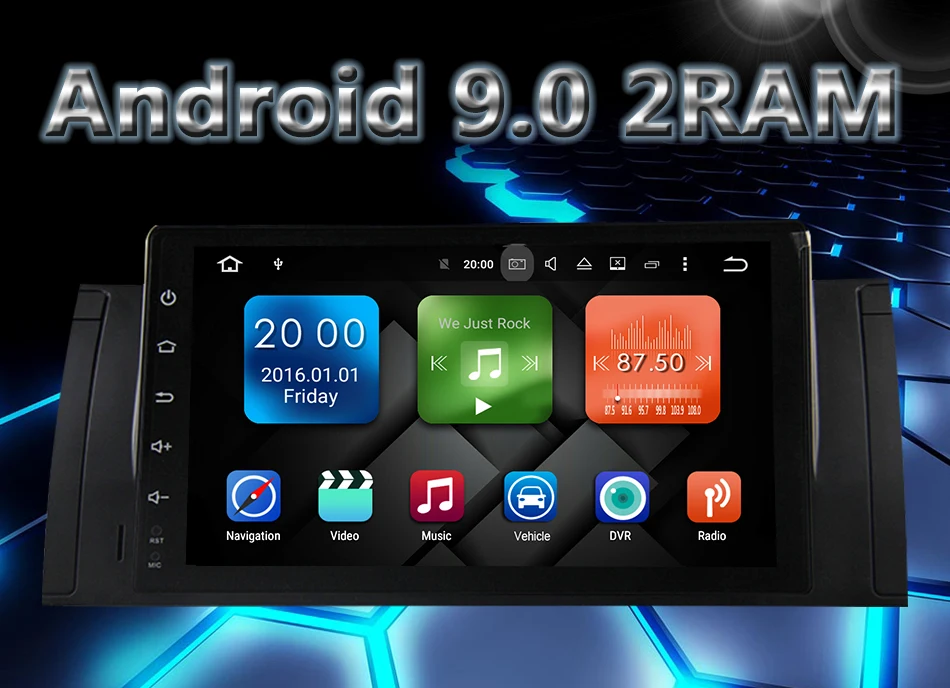 Discount Eunavi Quad Core 9 inch Android 9.0 PC 1 Din Car Radio GPS Radio Stereo For BMW E53 E39 X5 Support TV 3G WiFi OBD DVR Bluetooth 2