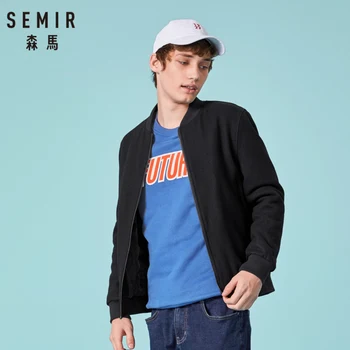 

SEMIR Men Wool-Blend Baseball Jacket with Full Zip Men Sports Zip Jacket with Slant Pocket Ribbing at Cuff and Hem for Winter