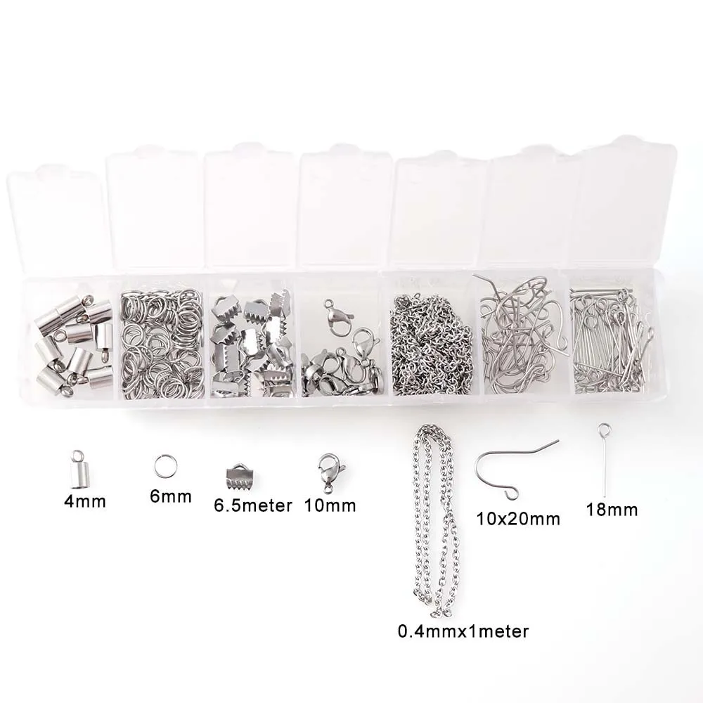 

New 1Box/Set Stainless Steel DIY Clasp Closed Jump Ring Chain Hook Pins End Caps Box Sets Diy Jewelry Accessories