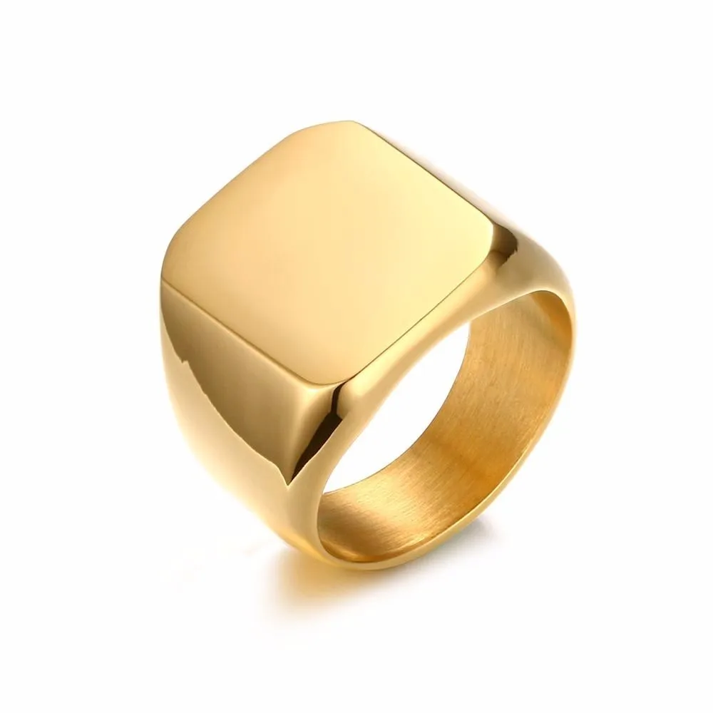 Персонализированное лазерное гравированное кольцо с монограммой квадратной печаткой для мужчин из нержавеющей стали мизинец кольца в серебре - Цвет основного камня: Золотой