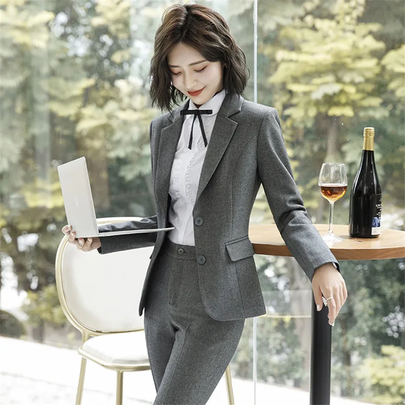 

Work Fashion Pant Suits 2 Piece Set for Women singel Breasted solid color Blazer Jacket&Trouser Office Lady Suit Feminino 2019