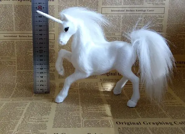 

simulation unicorn large 18x29cm hard model polyethylene&furs white unicorn prop home decoration gift s2263