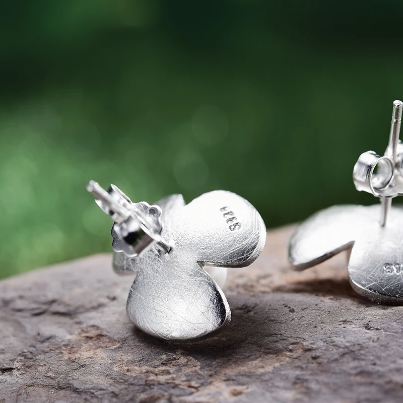 Lotus Fun 100% Real 925 Sterling Silver Earrings for Women Freshwater Pearl Flower Stud Earring silver 925 earing for girl