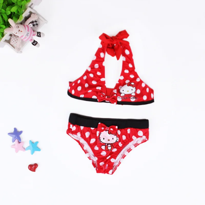 Image Summer Baby Girls Swimwear Kids Girls Two Pieces Swimsuit Girls Hello Kitty Biquini Infantil Swimwear Bathing Beachwear GBYS01