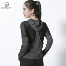 Ovesport сетчатый лоскутный для фитнеса Женская Спортивная футболка с шапочкой сексуальная дышащая женская футболка спортивная одежда для женщин