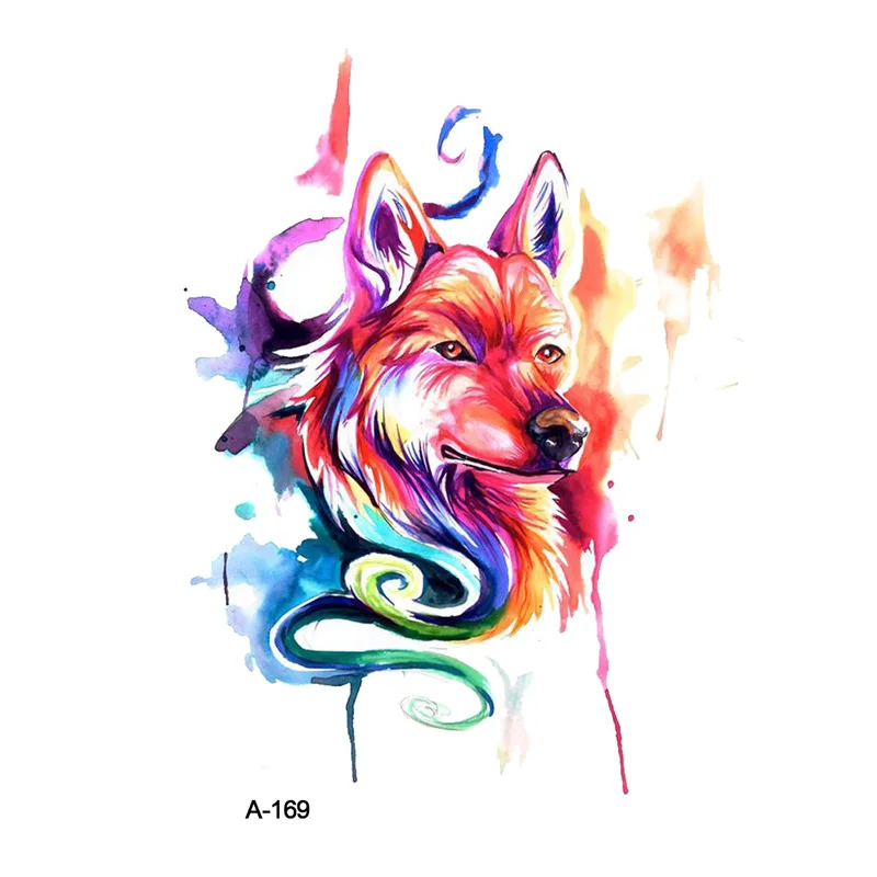 

WYUEN Mysterious Wolf Fake Tattoo Sticker Temporary Watercolor Women Arm Tatoo Stickers 9.8X6cm Men Body Art Tattoos A-169