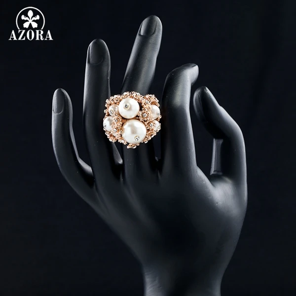 Кольцо с австрийским кристаллом AZORA розовое золото 6 шт. TR0027|charm ring|ring ringrose gold |