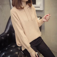 6694(lift 1 row after NO.1)- однотонный свободный свитер с капюшоном 59