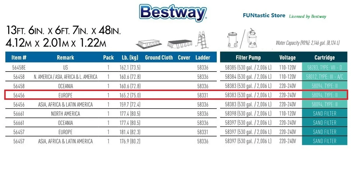 56456 Bestway 412*201*122 см прямоугольная супер прочная стальная труба обрамляющий бассейн набор(фильтр+ 4" лестница) Большой над наземным бассейном