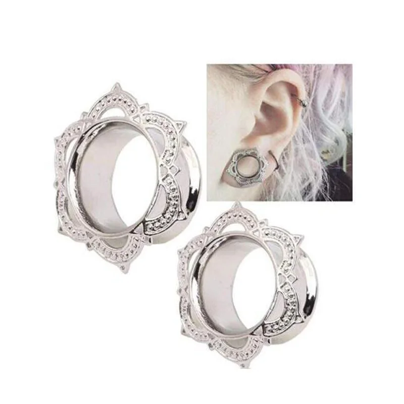 

1Pcs Women Men Flower Flared Flesh Tunnel Ear Plugs Copper Ear Expander Gauge Body Piercing Jewelry orelha cartilagem