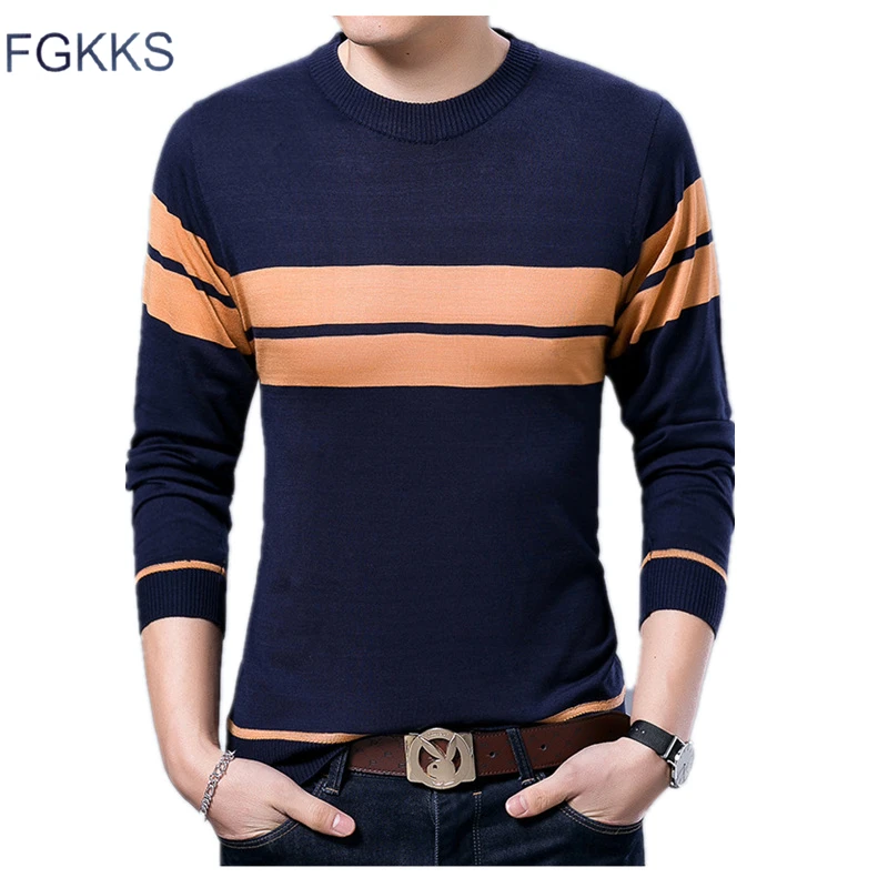 FGKKS модные Фирменная Новинка Для мужчин пуловер свитера мужской Homme с длинным рукавом О-образным вырезом Slim Fit Шить Свитер Для мужчин Топ
