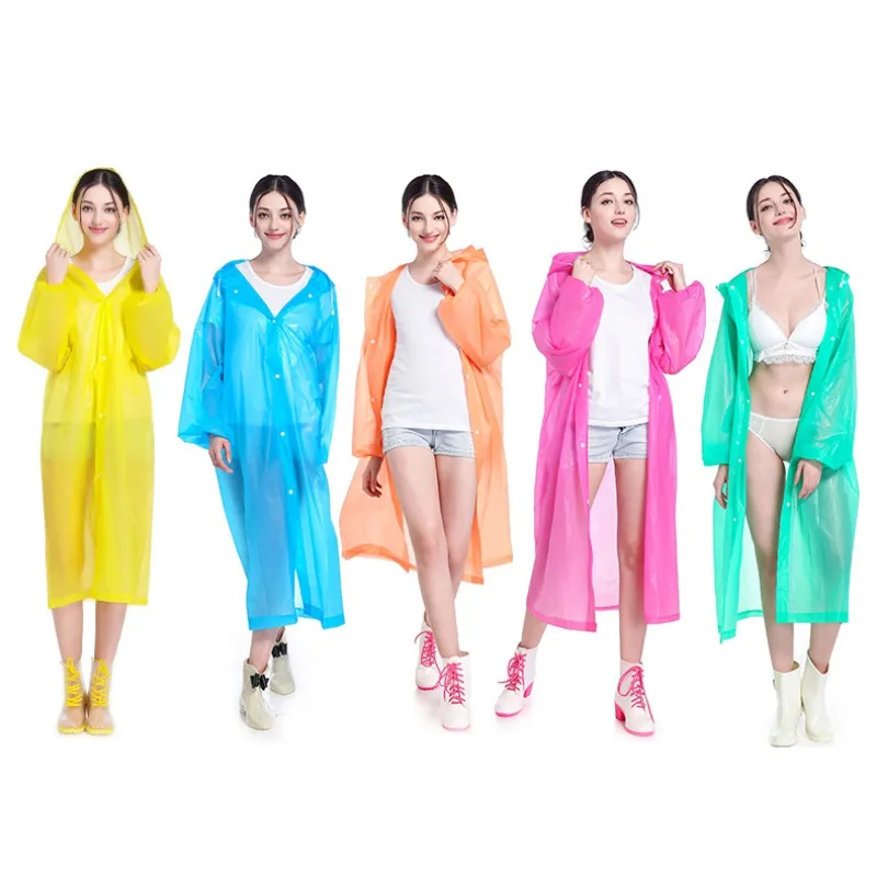 

2019 Fashion PEVA Men Women Thickened Waterproof Hooded Rain Ponchos with Drawstring Camping Waterproof
