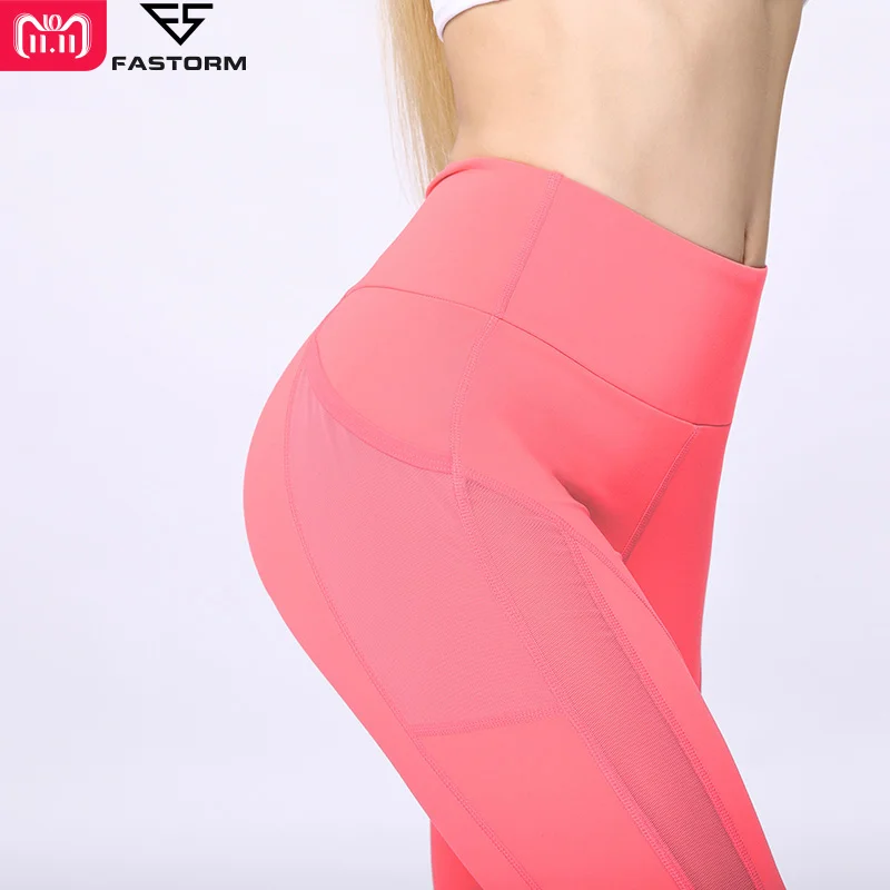 

FASTORM Mesh Fitness Energy Seamless Leggings Yoga Pants For Women Running Elastic Waist Gym Bodybuild Training Trousers