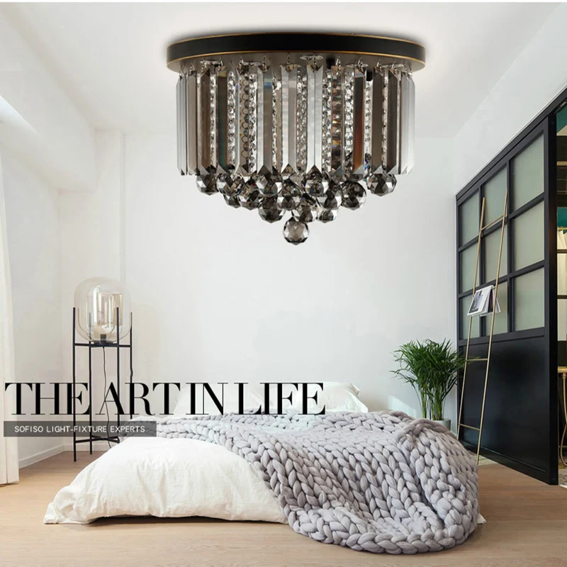 

Post Modern Crystal Ceiling Light Indoor Lighting Cristal Hanging Lustres Light Smoky for Home Hotel Restaurant Kitchen Decor
