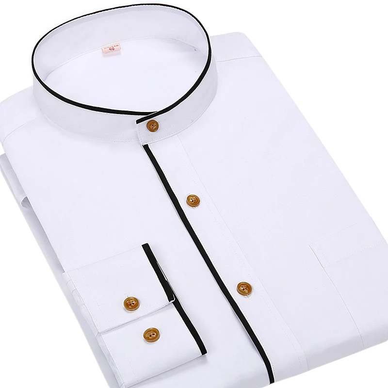 Mens Dress Shirt 2016 New Fashion Spring Long Sleeve Patchwork Mandarin Stand Collar Classic Business Men Casual Shirt Clothing