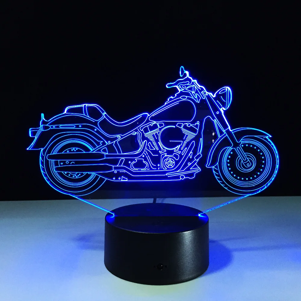 Cena Darmowa wysyłka 1 sztuka 3D projekt motocykl kształt noc kolor światła dekoracji wnętrz zmieniające się atmosfera lampa stołowa z USB ładowarka