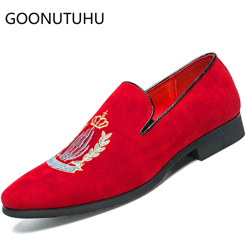 

2019 new fashion men's shoes casual suede leather loafers man red black slip on shoe male size 6-11 party shoes for men hot sale